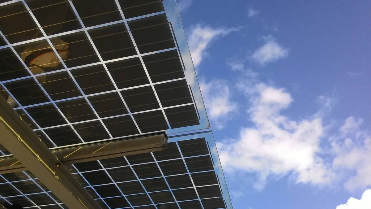 Solar panels under blue sky