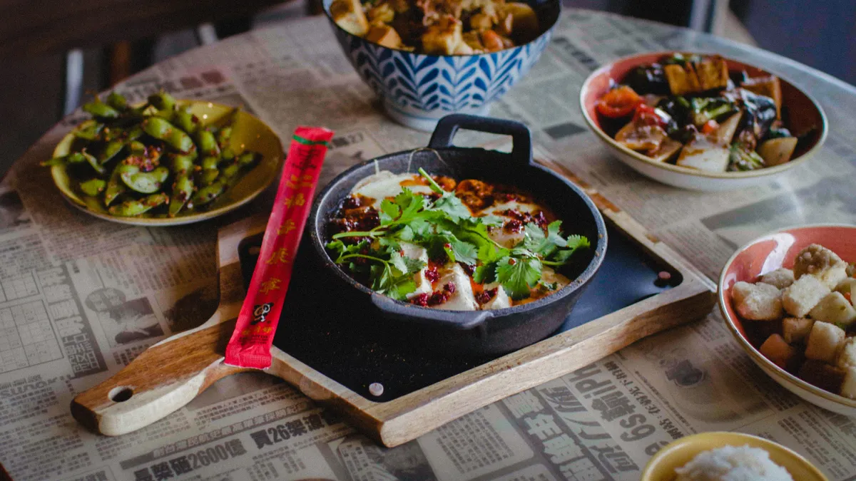 Soy based dishes served on a table.