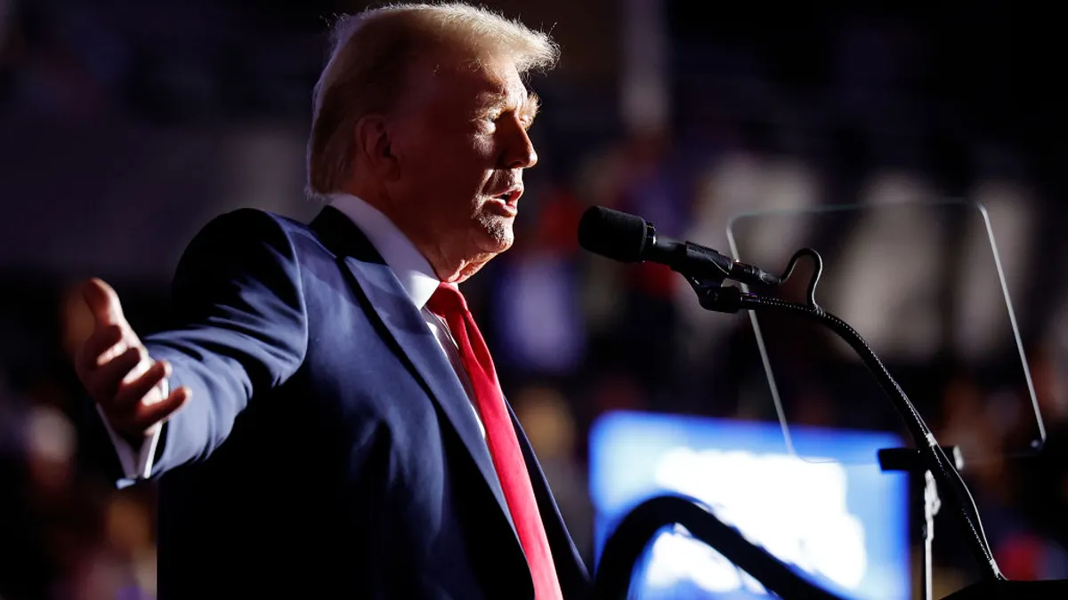 Donald Trump speaks at a campaign event in Reading, Pennsylvania.