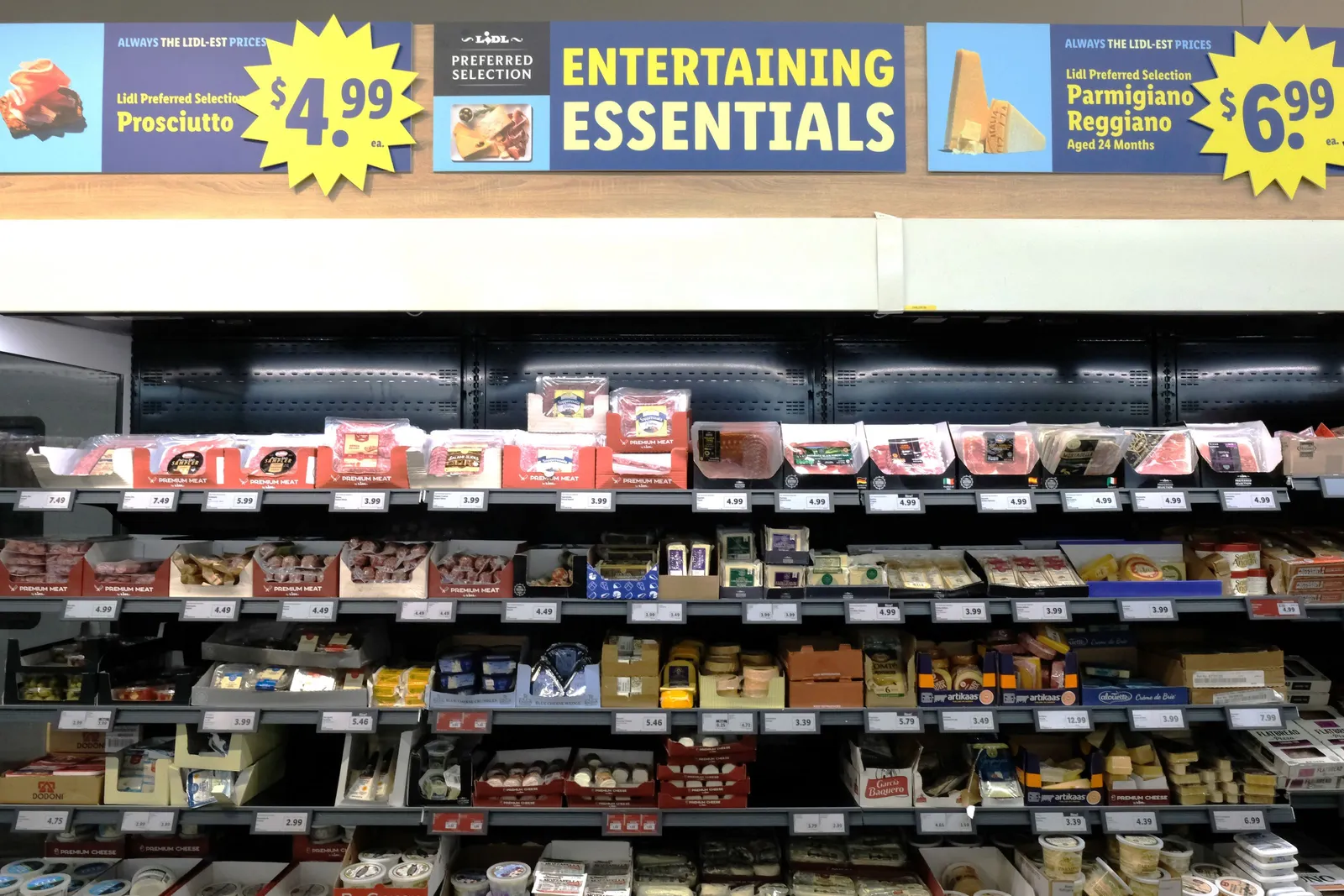 Food on a grocery store shelf.