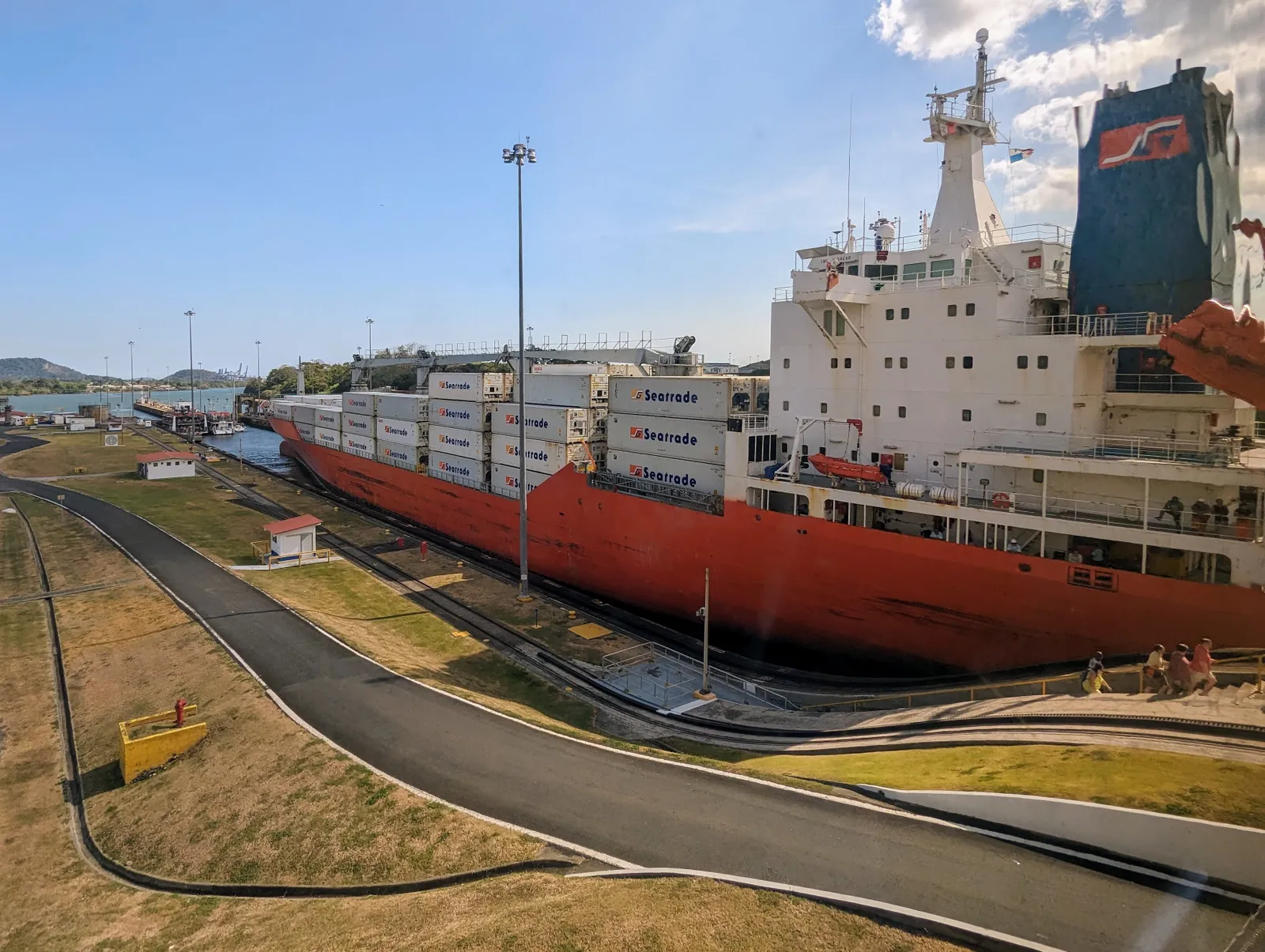 Container ship transits through the Miraflores Locks.