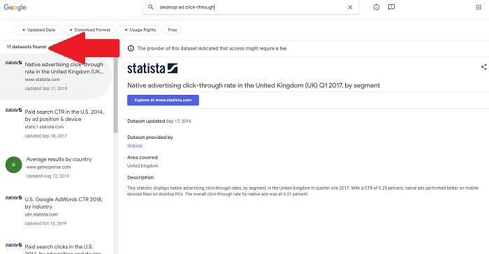 Google dataset search