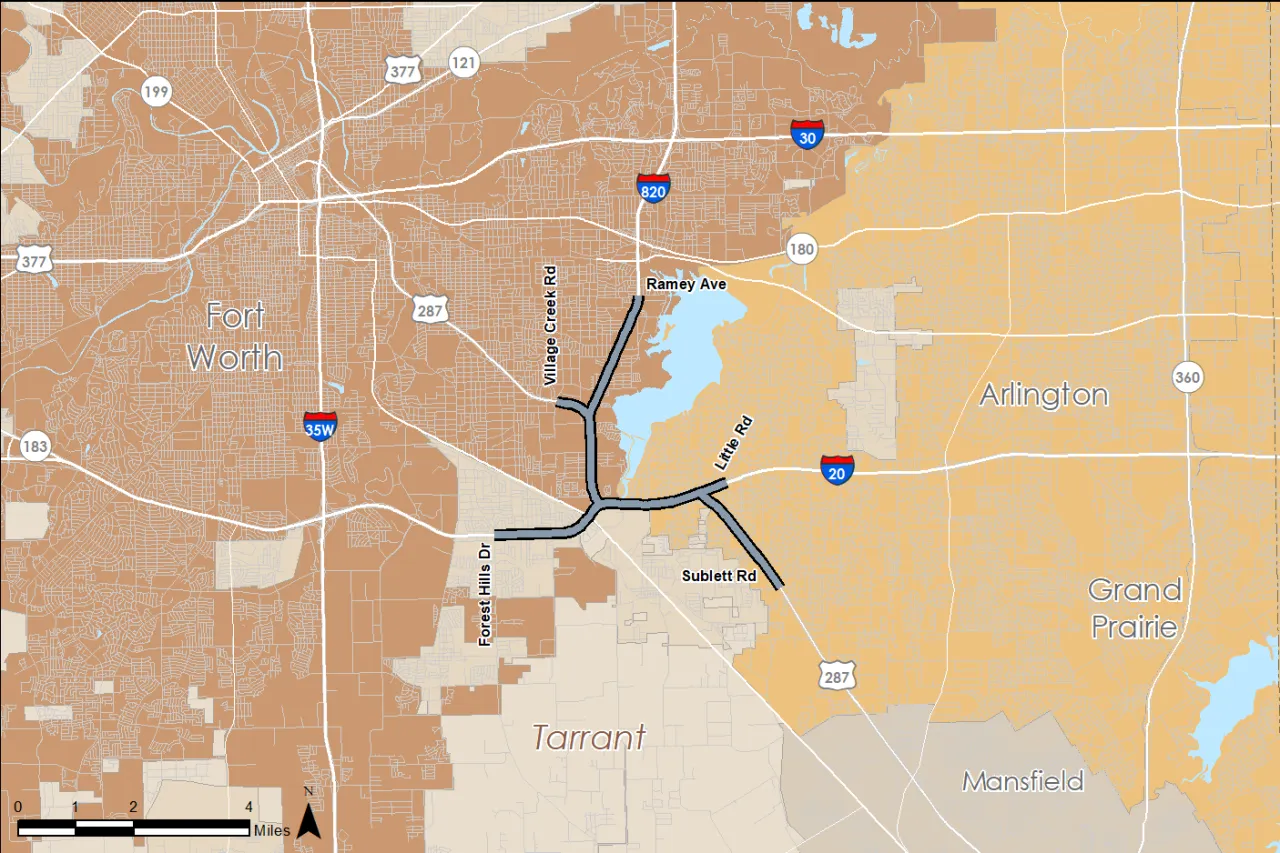 Map shows grey line marking area of southeast connector.