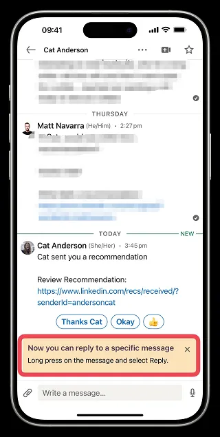 LinkedIn reply to specific DM