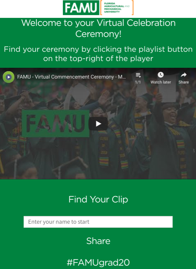 Florida A&M University's virtual graduation webpage