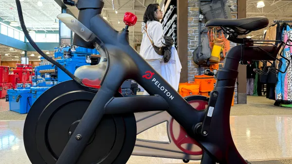A Peloton bike is displayed at a Dick's Sporting Goods store on May 08, 2024 in Daly City, California