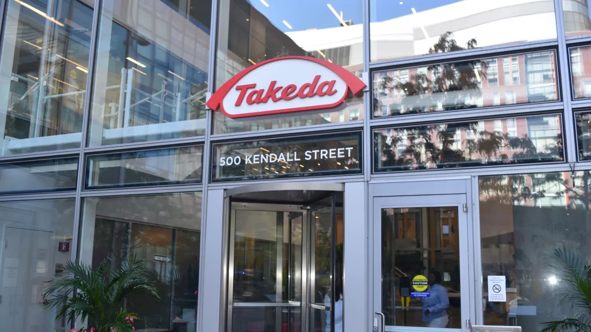 A Takeda logo is displayed on a building in Cambridge, Massachusetts, on Sept. 5, 2024.