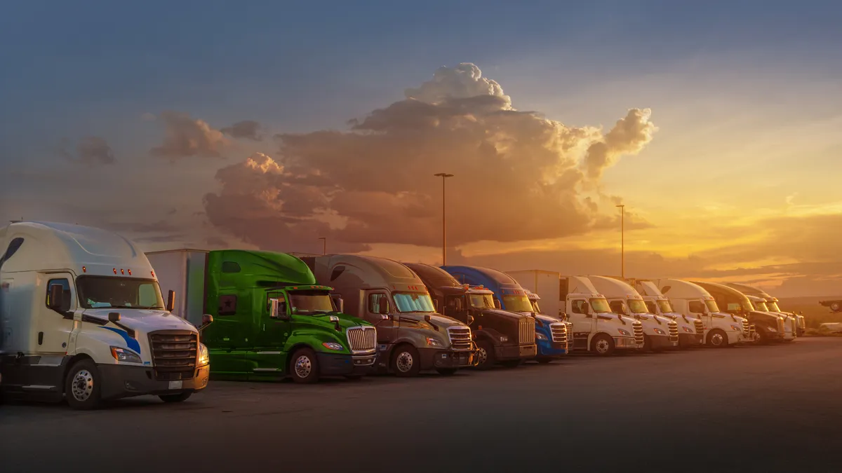 Semi trucks parked on a resting station in Texas, USA.