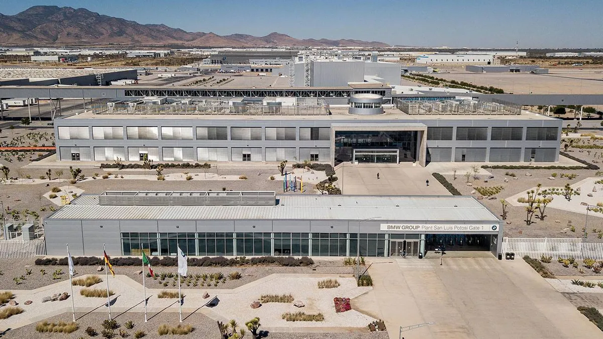 The BMW manufacturing plant in San Luis Potosi, Mexico during the day in the desert.