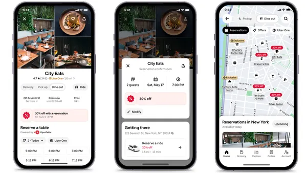 Three images of a smart phone showing ways to reserve through the application.