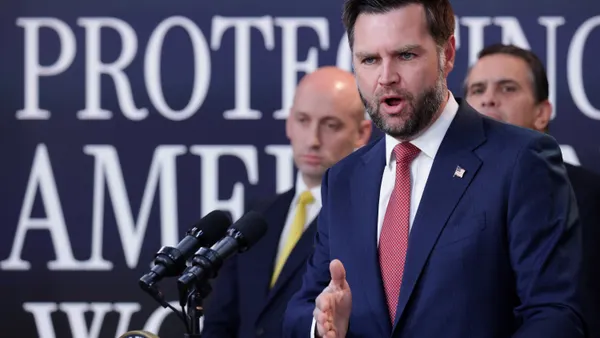 U.S. Vice President JD Vance speaks during a Fraud Task Force press conference in the Eisenhower Executive Office Building at the White House on Oct. 08, 2026 in Washington,