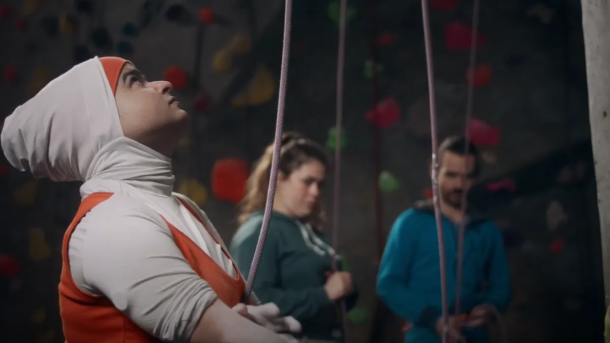 Woman rock climbing