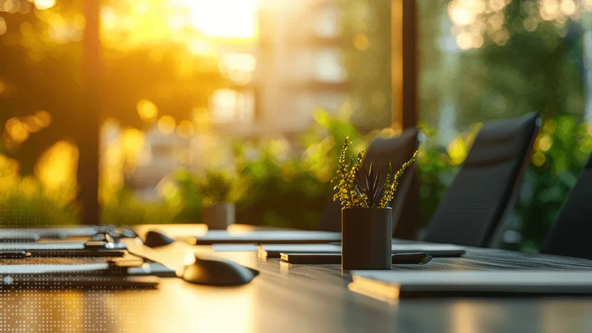 A conference room desk & chairs