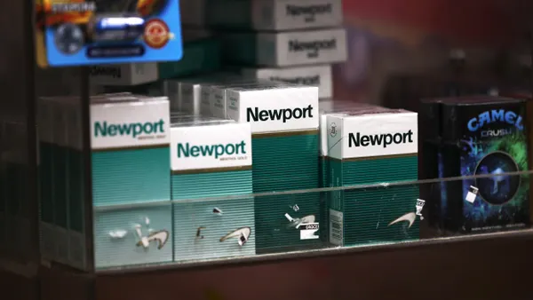Packs of Newport brand cigarettes on a shelf in New York City on April 29, 2021.