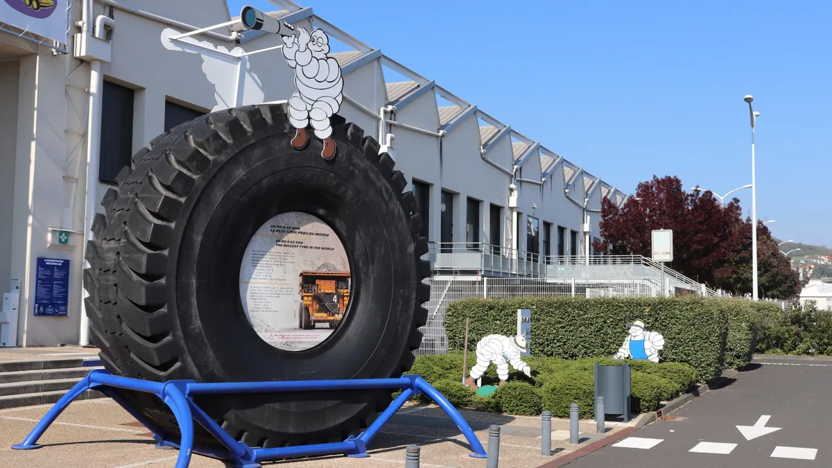 An image of the Michelin Man atop a tire at the company's museum in Clermont Ferrand, Puy de Dome, France.