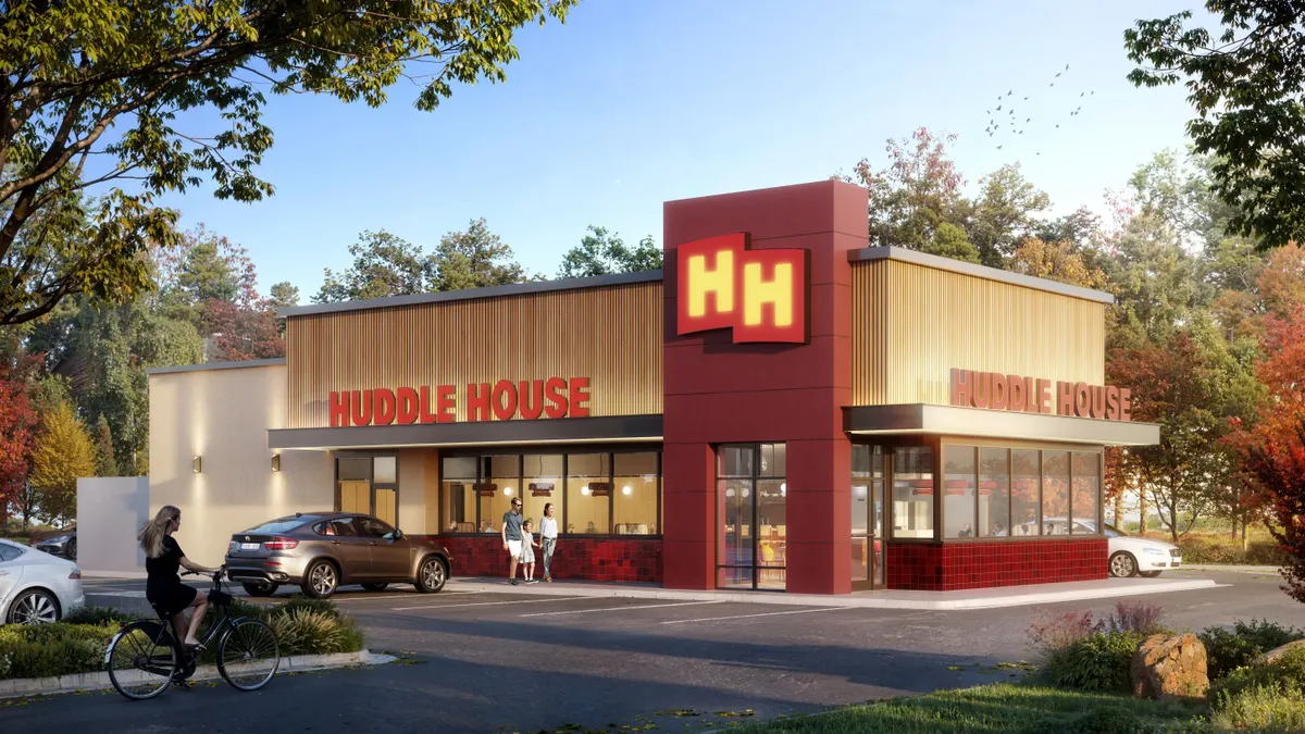 A rendering of a new Huddle House prototype.