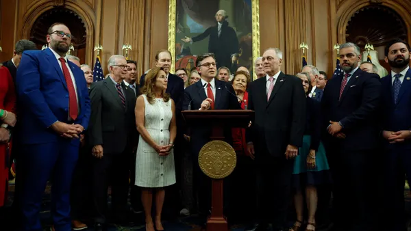 Speaker of the House Mike Johnson, R-L.A., delivers remarks during an enrollment ceremony for H.R. 1, the One, Big, Beautiful Bill Act, at the U.S. Capitol on July 03.