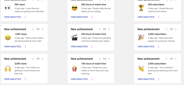 YouTube Achievement Cards