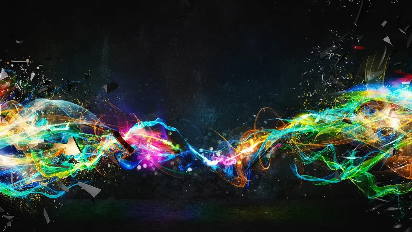 A vibrant dance of colors intertwines across a dark canvas, showcasing the dynamic interplay of light and energy.