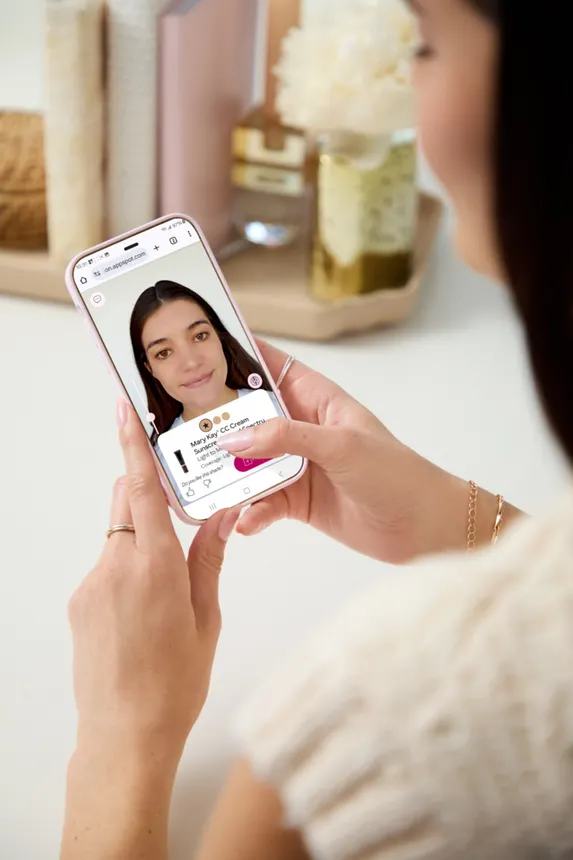 A person uses Mary Kay's AI Foundation Finder tool