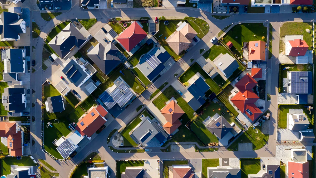 Aerial view of a modern houses in a new housing development.