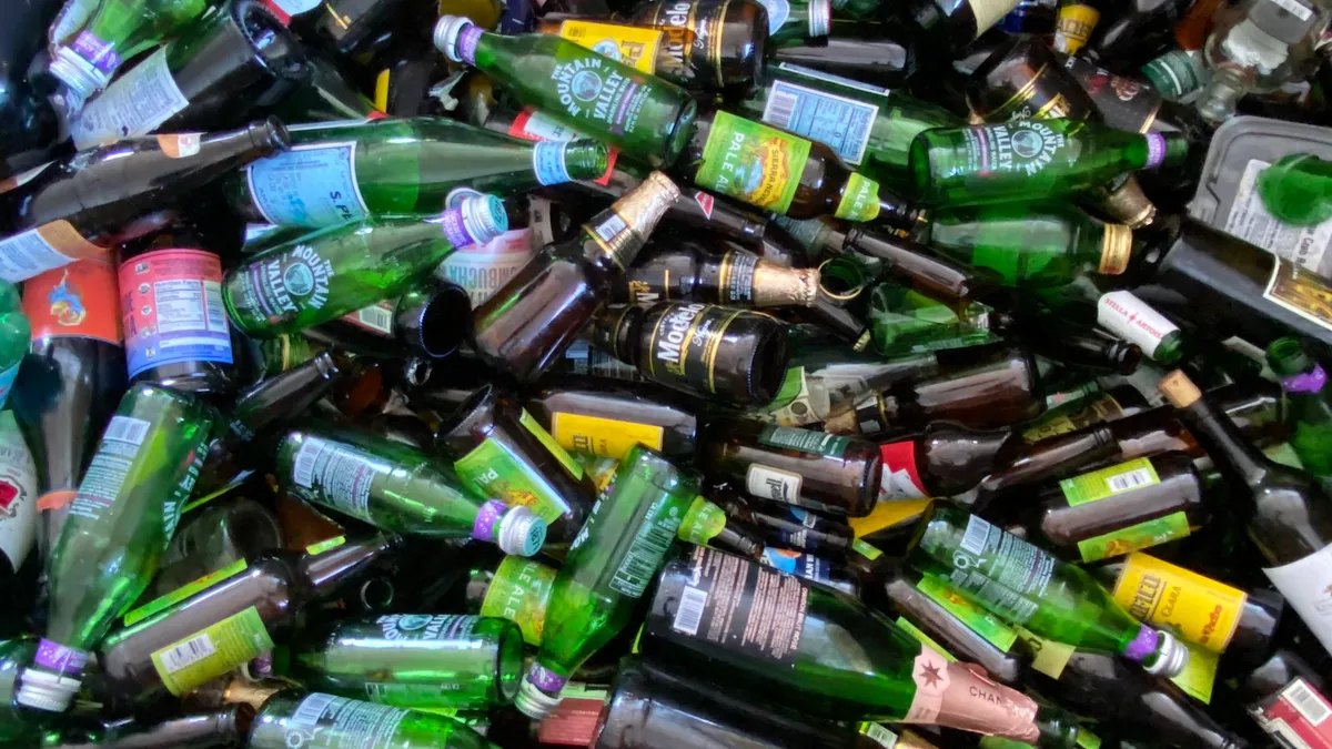 glass bottles awaiting recycling