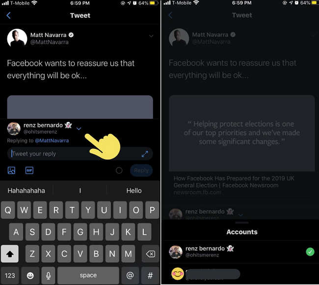 Twitter account switching