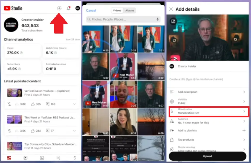 YouTube Studio uploads
