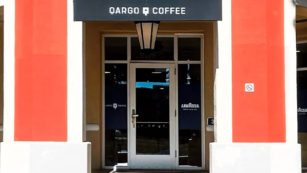 An image of a blue sign that says Qargo Coffee.