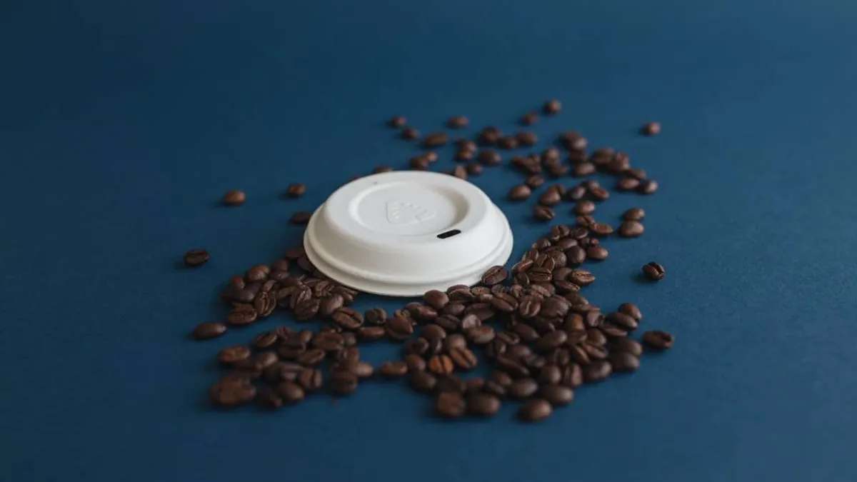 Close-up of a beverage lid made from fiber material.