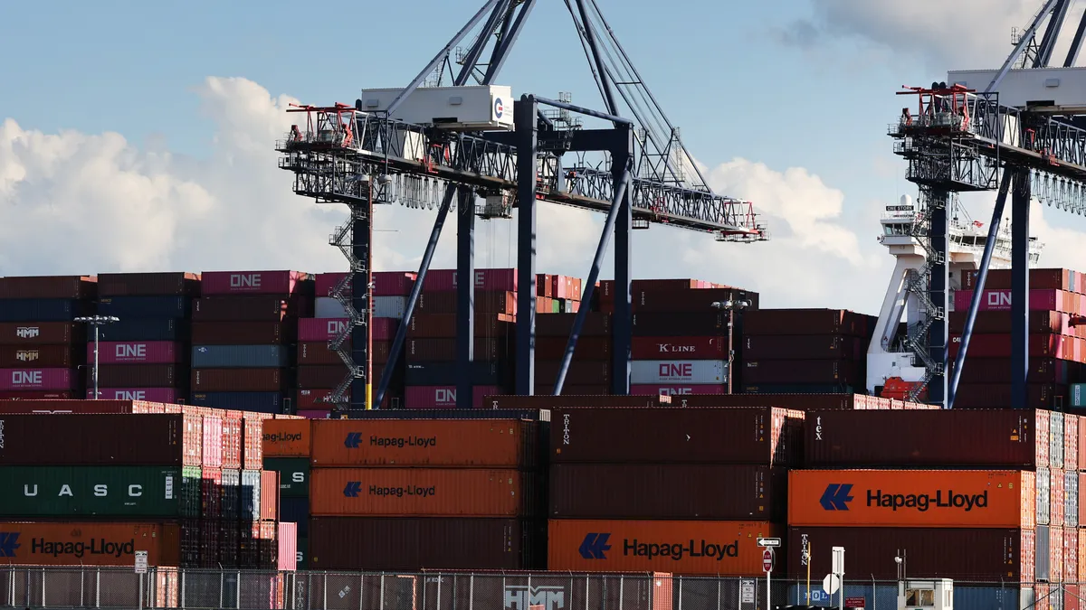 Shipping containers sit stacked in a port on June 09, 2022 in Bayonne, New Jersey.