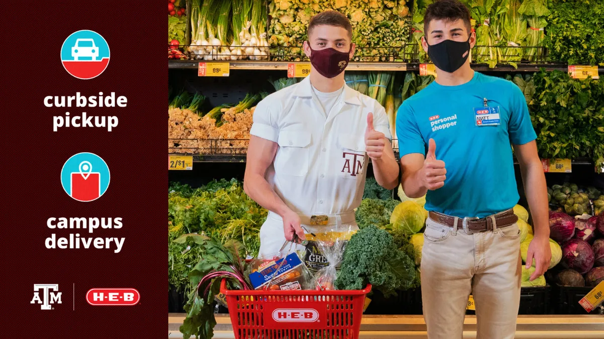 Image promoting H-E-B's grocery-delivery service at Texas A&M University