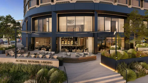 The exterior of the hotel.