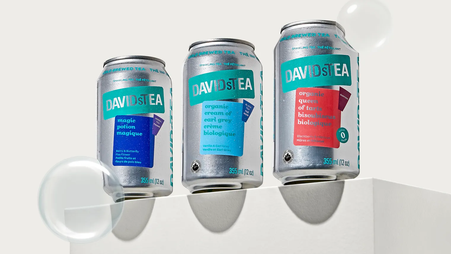 DAVIDsTEA’s new cold brew sparkling iced tea beverages.