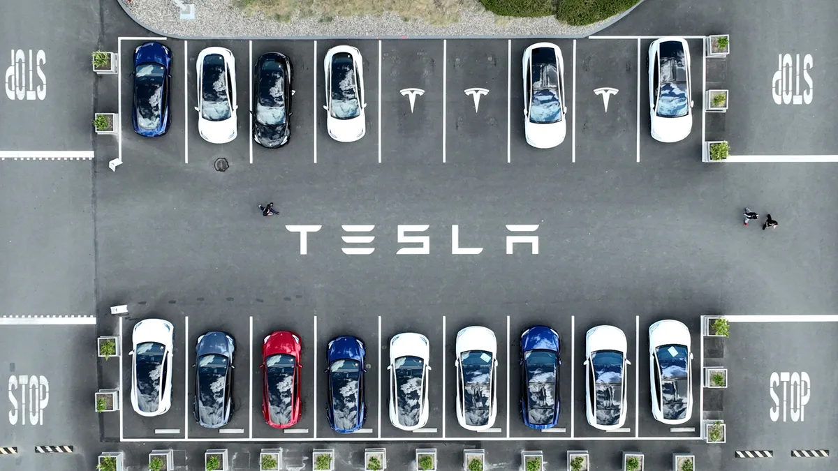 View of Tesla parking lot