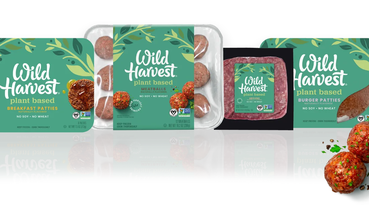 Image of plant-based meats with UNFI's refreshed Wild Harvest private label brand