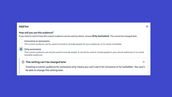 Facebook Exclusion Only audiences