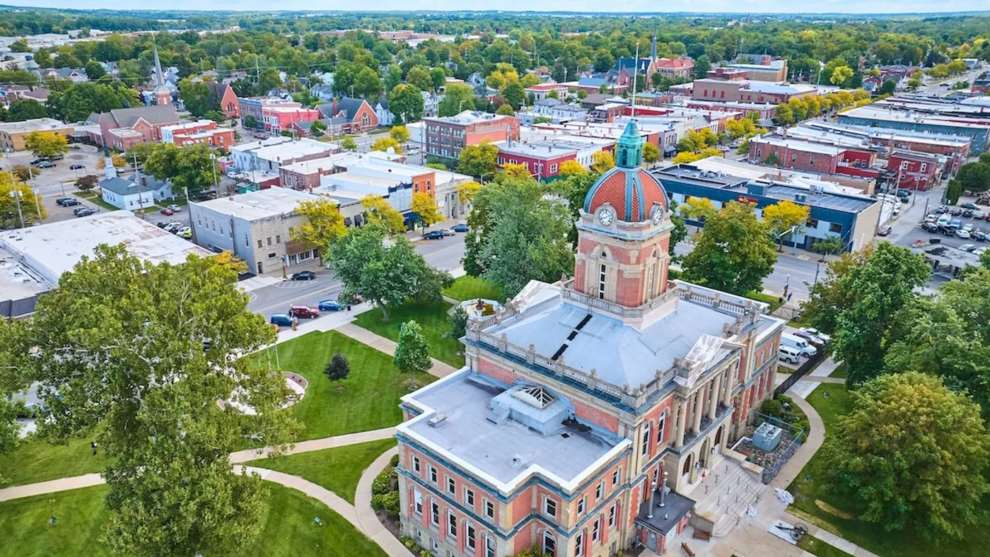An overhead shot of a campus.