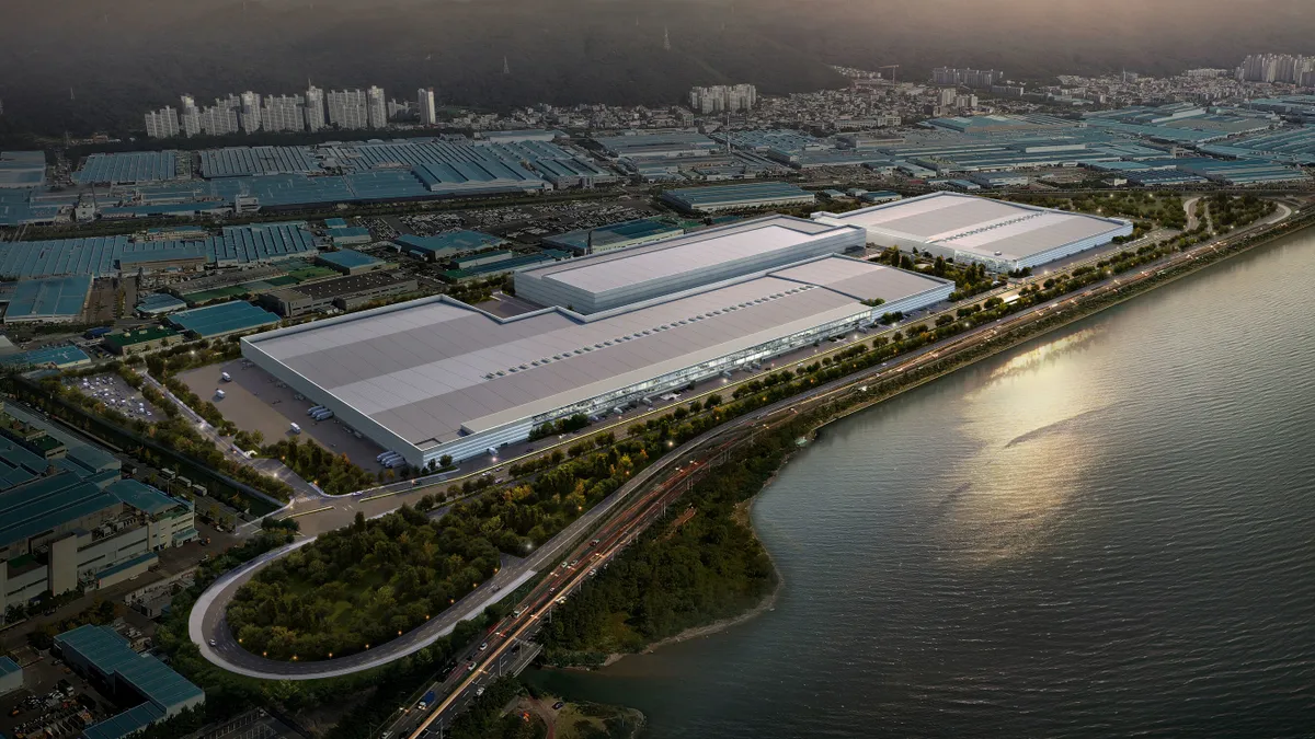 An aerial view of Hyundai's new electric vehicle factory in Ulsan, South Korea.