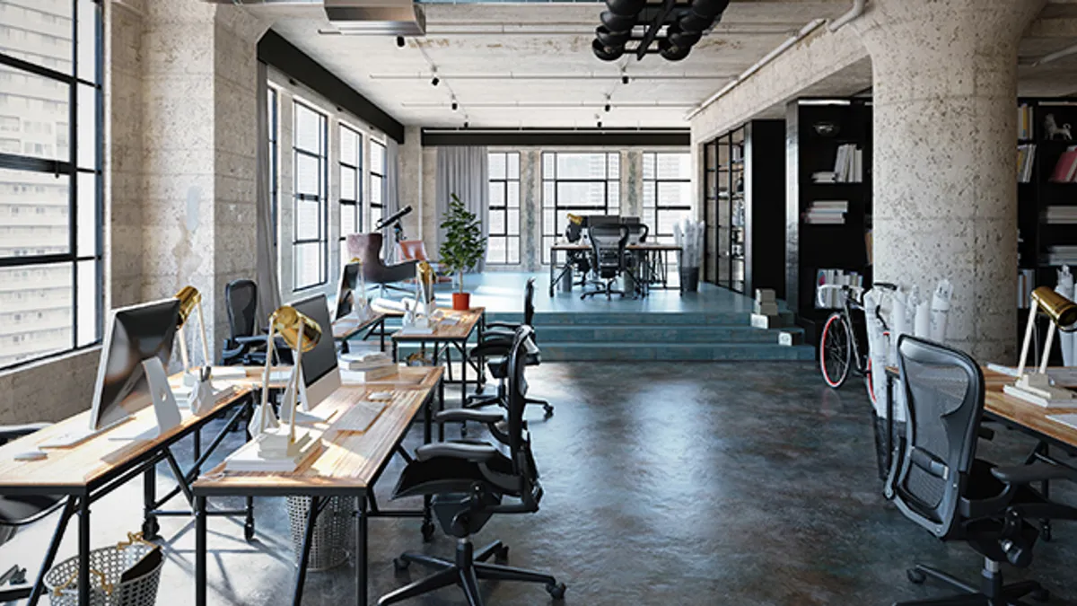 Office interior in loft, industrial style