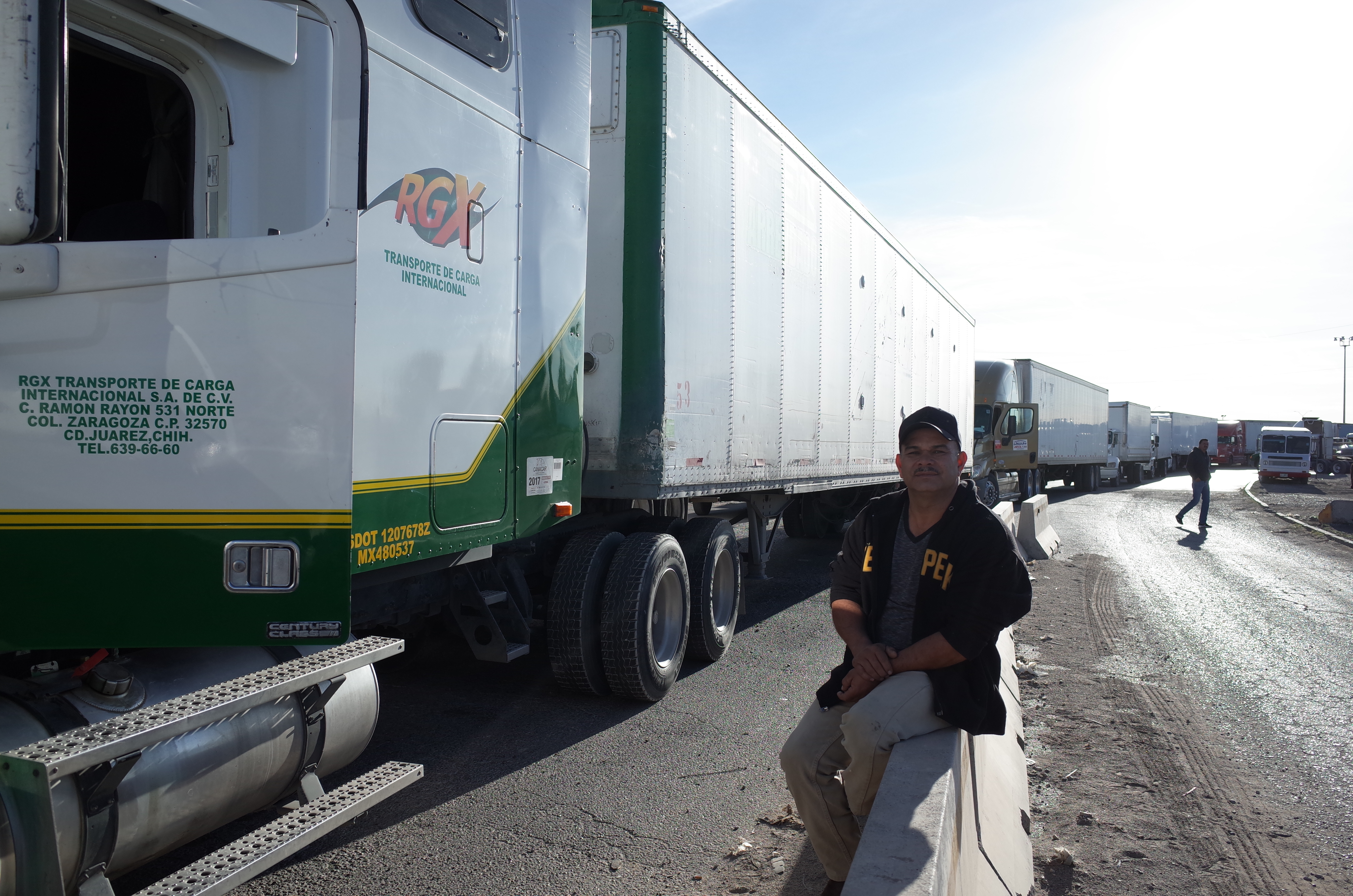 Arturo Ontiberos, a driver for RGX Transportes de Carga in Ciudad Juárez, waits to cross the border on Thursday, April 4. He has been trying to import a load of ventilation parts for three days straight.