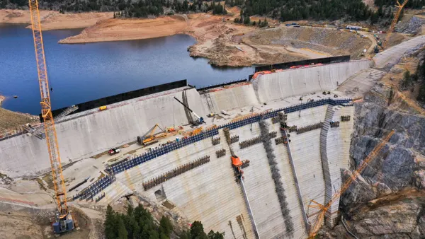 Aerial view of the Gross Reservoir Dam in Denver, Colorado.