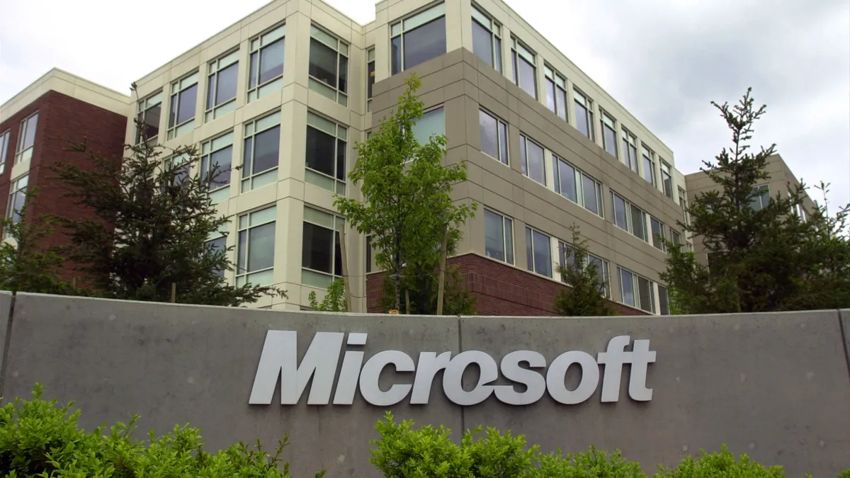 An exterior view of the Microsoft headquarters during the Microsoft CEO Summit is shown May 22, 2002 in Redmond, Washington.