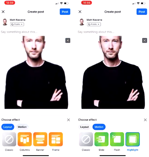 Facebook visual effects for still images