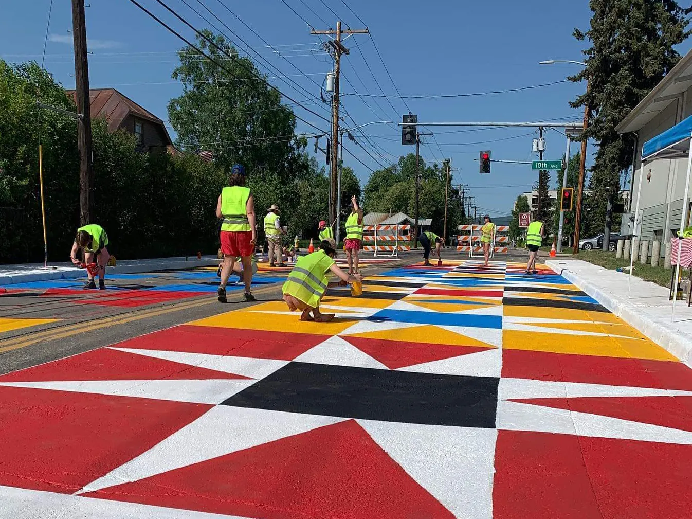 Asphalt art installation in Fairbanks, Alaska.