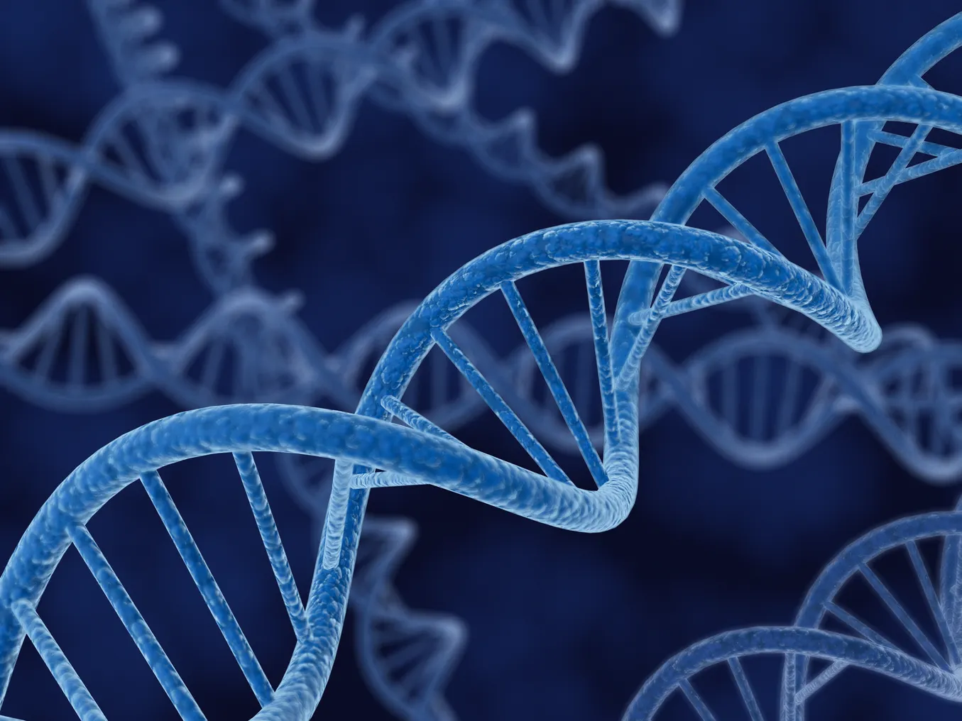 An illustration of DNA against a blue abstract background