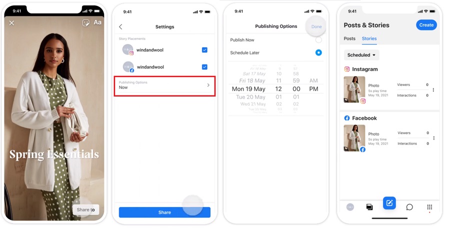 Facebook Stories scheduling