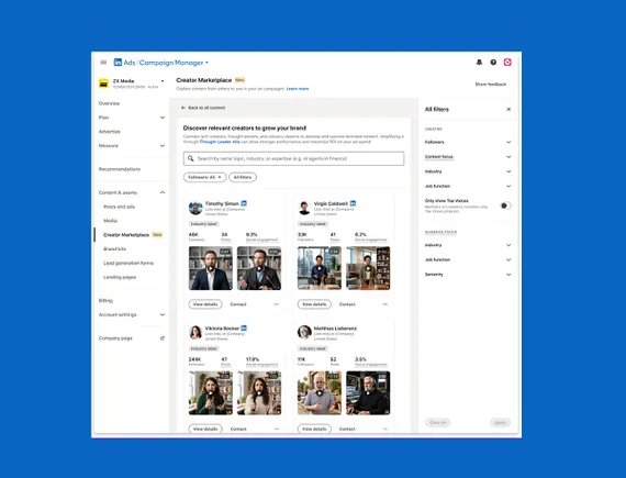 LinkedIn tests advanced creator discovery to power brand campaigns
