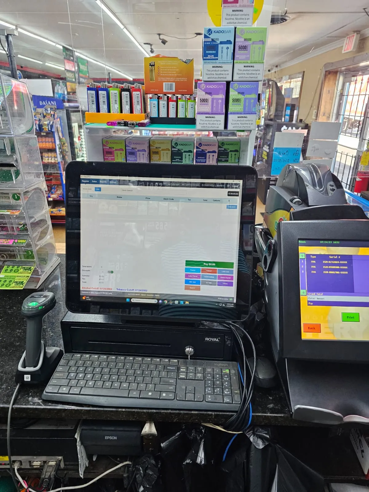 A photo of the C-Store POS interface at the checkout at AJ's Food Mart.