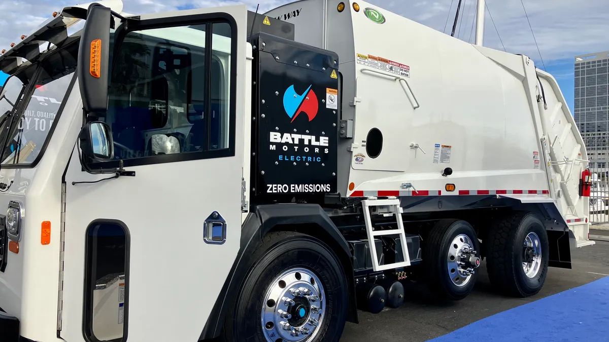 A Battle Motors truck on display at WASTECON in December 2022.